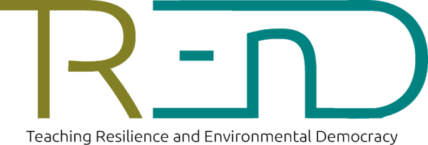 Logo of TREnD, an acronym for Teaching Resilience and Environmental Democracy, in green and teal.