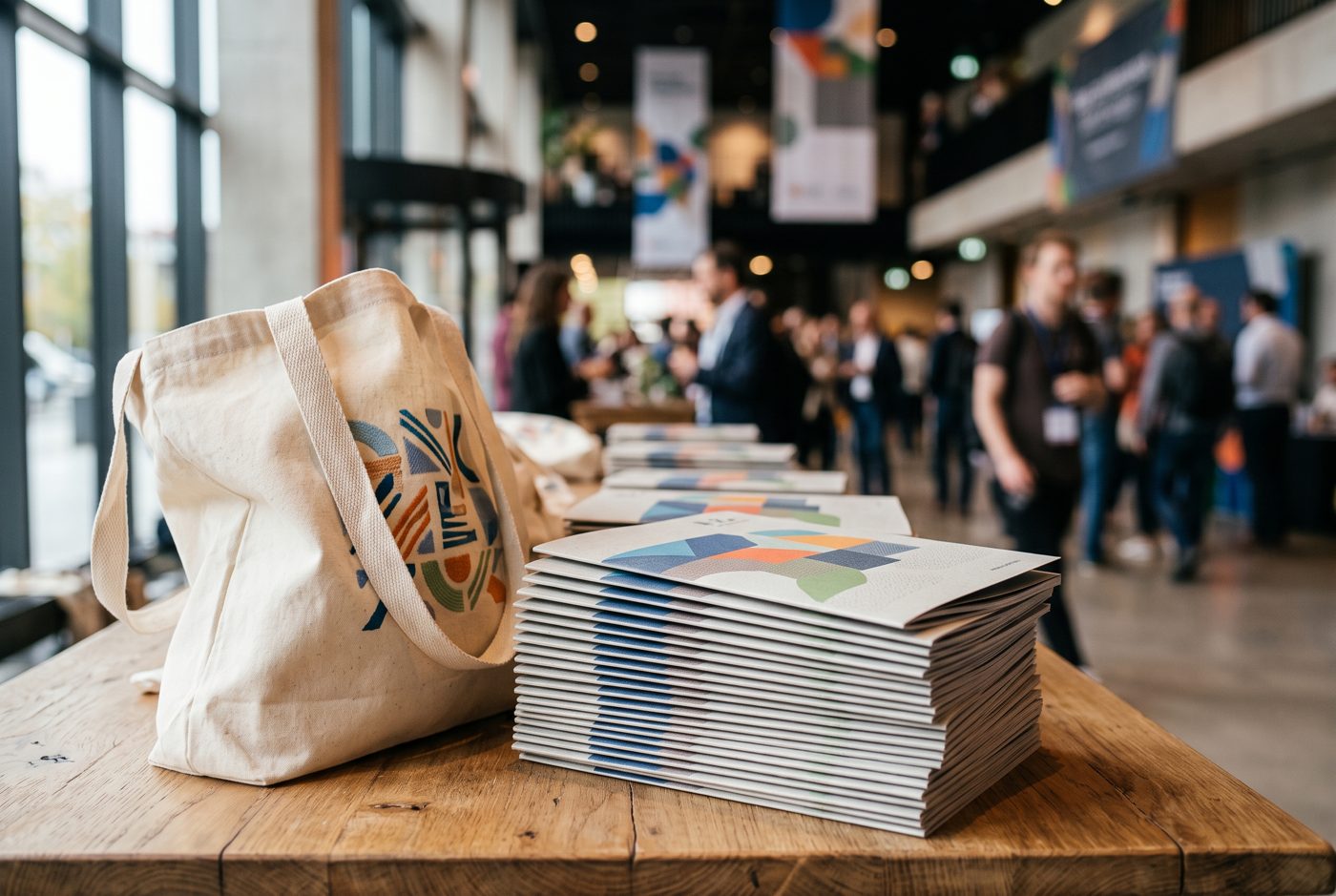 Printed conference brochures and a delegate bag